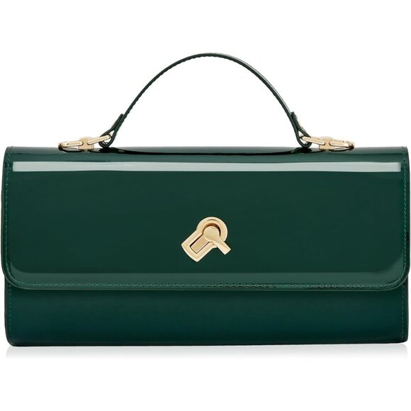 Women's Green Metallic Pu Leather Evening Square Box Crossbody Shoulder Handbag - Picture 1 of 8
